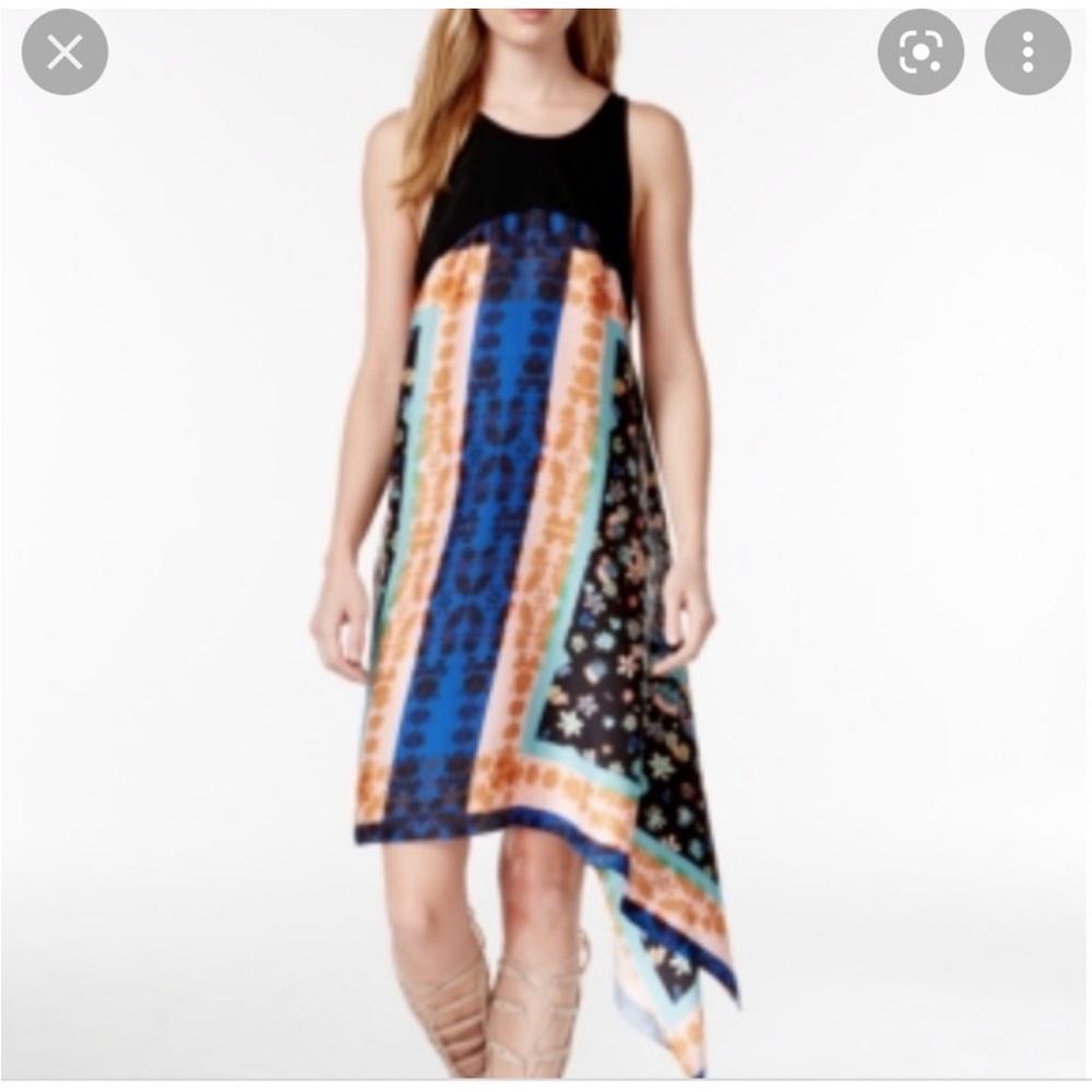 RACHEL Rachel Roy Blue and Orange Asymmetrical scarf design Halter Sundress